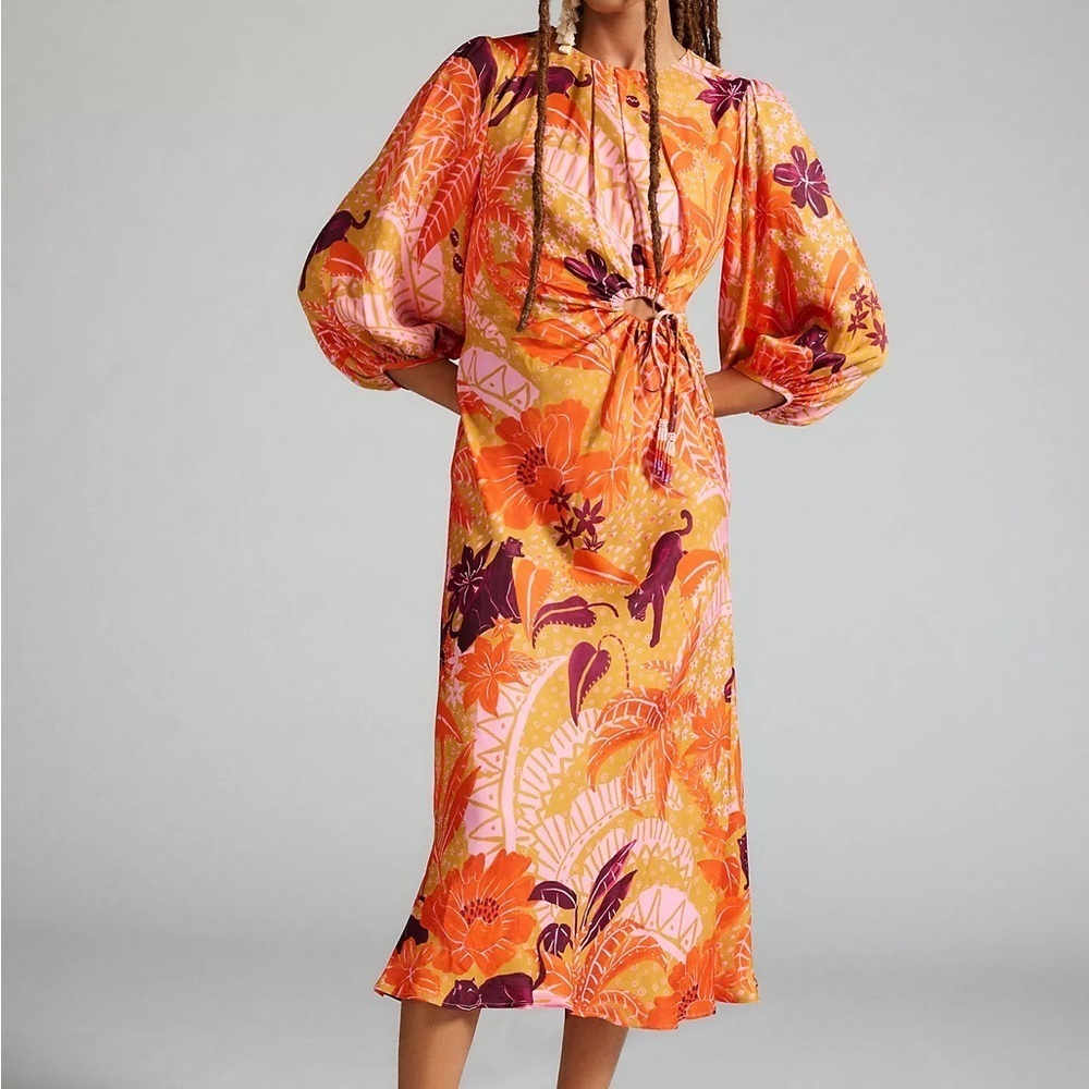 NWT Farm Rio Puff-Sleeve Cutout Slip Dress